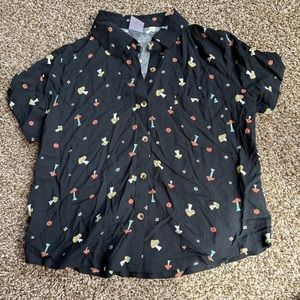 Mushroom print collard shirt. Size small.